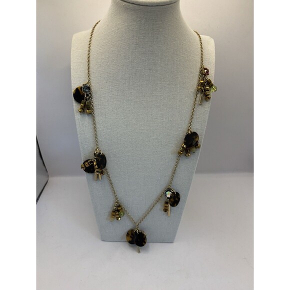J. Crew Long Multicolor Brulee Rhinestone Tortoise Shell Copper Bead Necklace - Picture 9 of 10